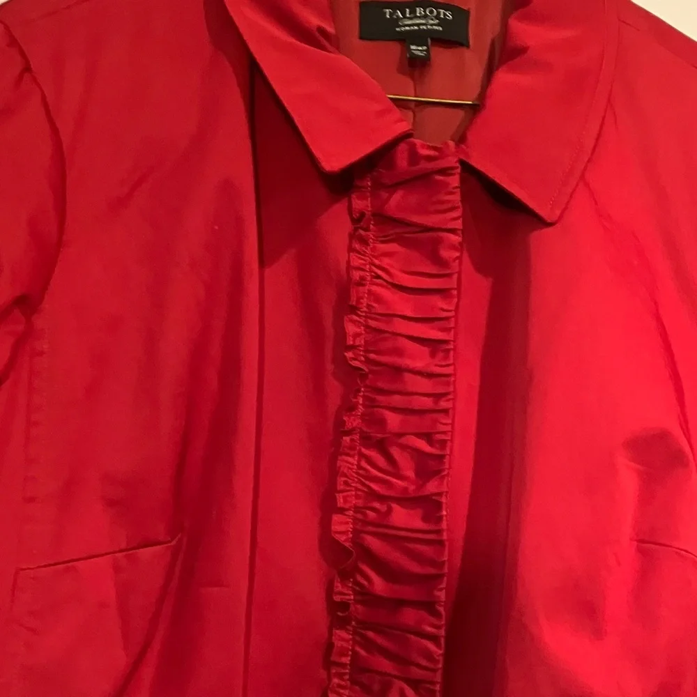 Talbots Women’s Red 3/4 Sleeve HiddenSnap Front 16WP Ruffle Hem Blazer-Jacket